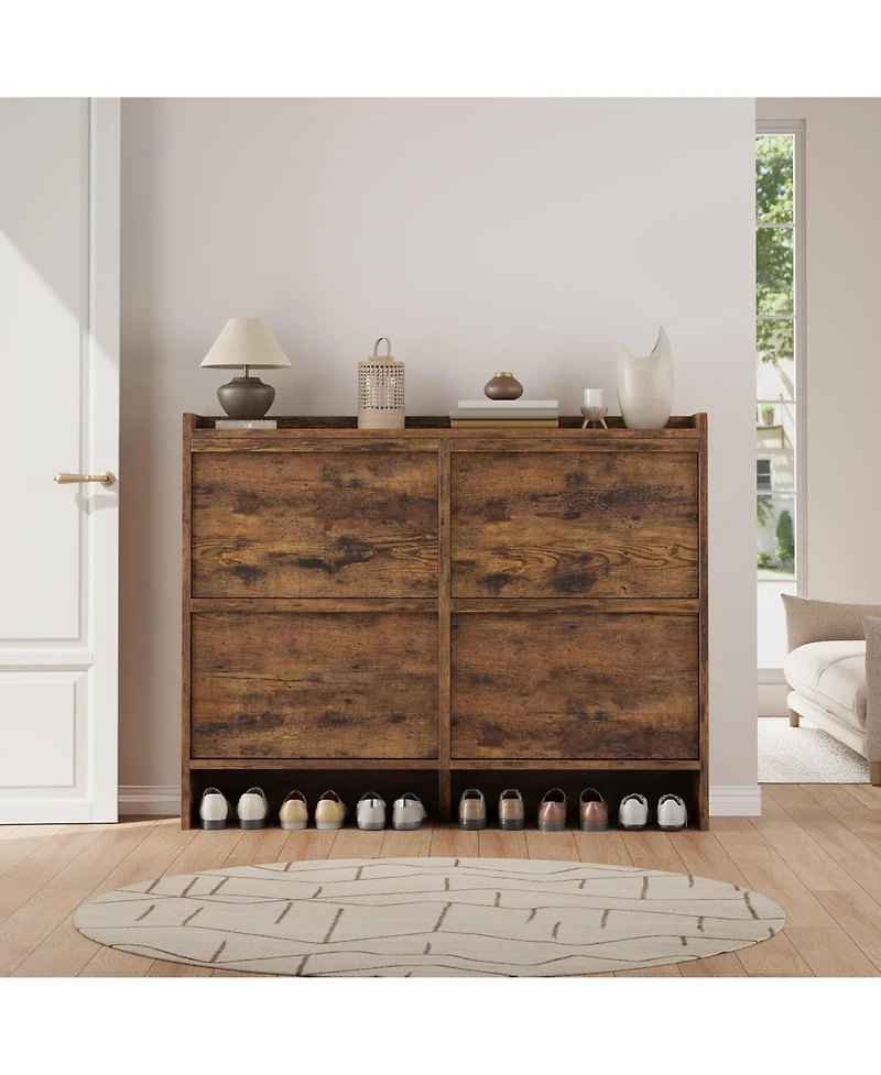 Draft - gaomon Shoe Cabinet with 4 Flip Drawers, Wooden Shoe Organizer Cabinet with Adjustable Shelf, Shoe Storage for Entryway, Hidden Shoe Cabinet