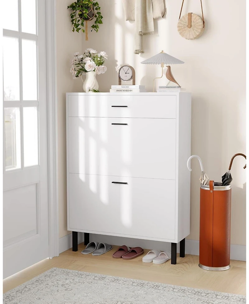 gaomon Narrow Shoe Cabinet Storage for Entryway, 3 Drawers, Freestanding Shoe Organizer Wooden,Shoe Rack Storage with 3-Tier Adjustable