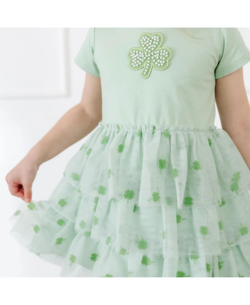 Draft - Sweet Wink Little Girls Flocked Shamrock St. Patrick's Day Tiered Short Sleeve Tutu Dress