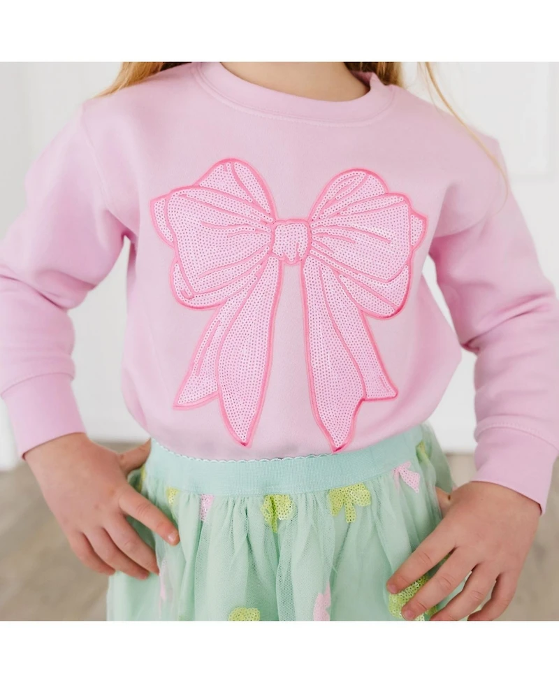 Draft - Sweet Wink Toddler Girls Pink Bow Sequin Patch Sweatshirt