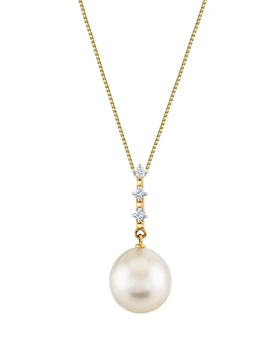 Macy's Cultured Fresh Water Pearl (11mm) & Diamond Accent Pendant Necklace in 10k Yellow Gold