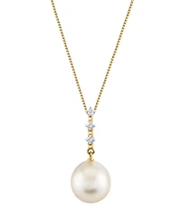 Macy's Cultured Fresh Water Pearl (11mm) & Diamond Accent Pendant Necklace in 10k Yellow Gold