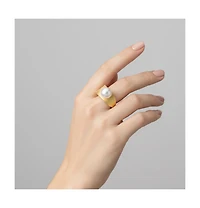 Chic Sterling Silver 14K Gold Plated with Genuine Freshwater Pearl Linear Ring