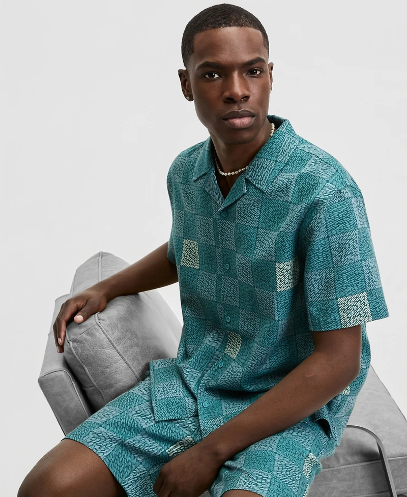 Mode of One Men's Relaxed-Fit Checker Short-Sleeve Shirt, Macy's Exclusive