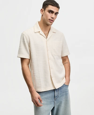 Mode of One Men's Relaxed-Fit Boucle Short-Sleeve Camp Shirt, Macy's Exclusive