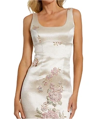 Mac Duggal Petite Slim Strap Scoop Neck Bustier Brocade Midi Dress