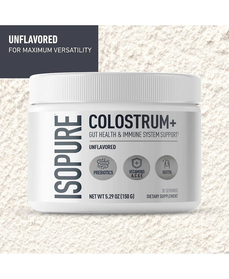 Isopure Colostrum + Gut Health & Immune System Support, Unflavored, 30 servings