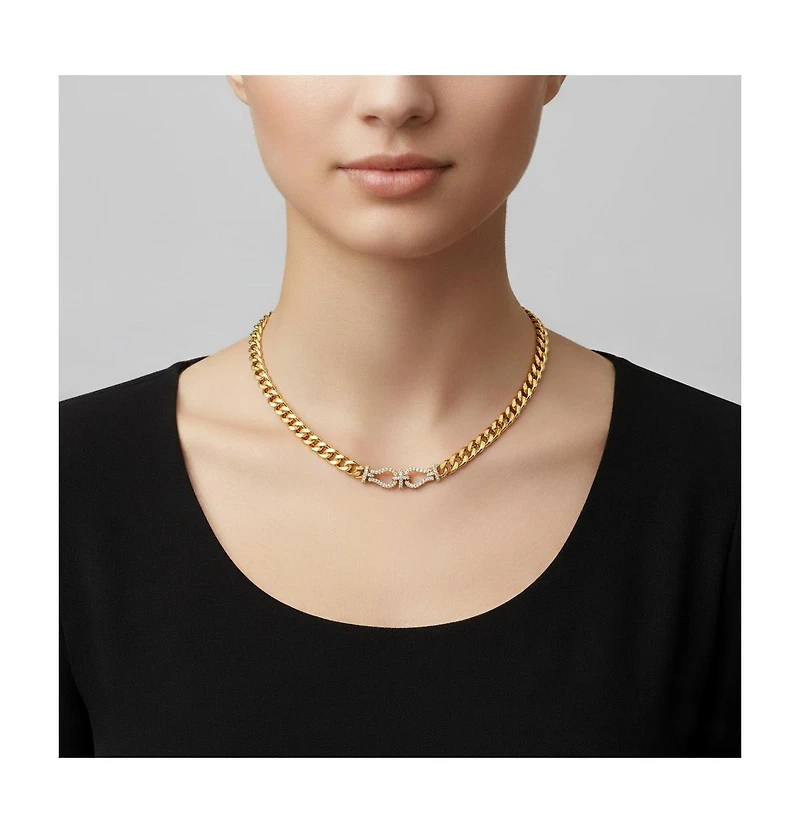 Rachel Glauber 14k Yellow Gold Plated with Cubic Zirconia Miami Cuban Chain Door Knocker Necklace
