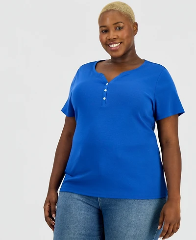 Style & Co Plus Short-Sleeve Henley Top, Exclusively at Macy's