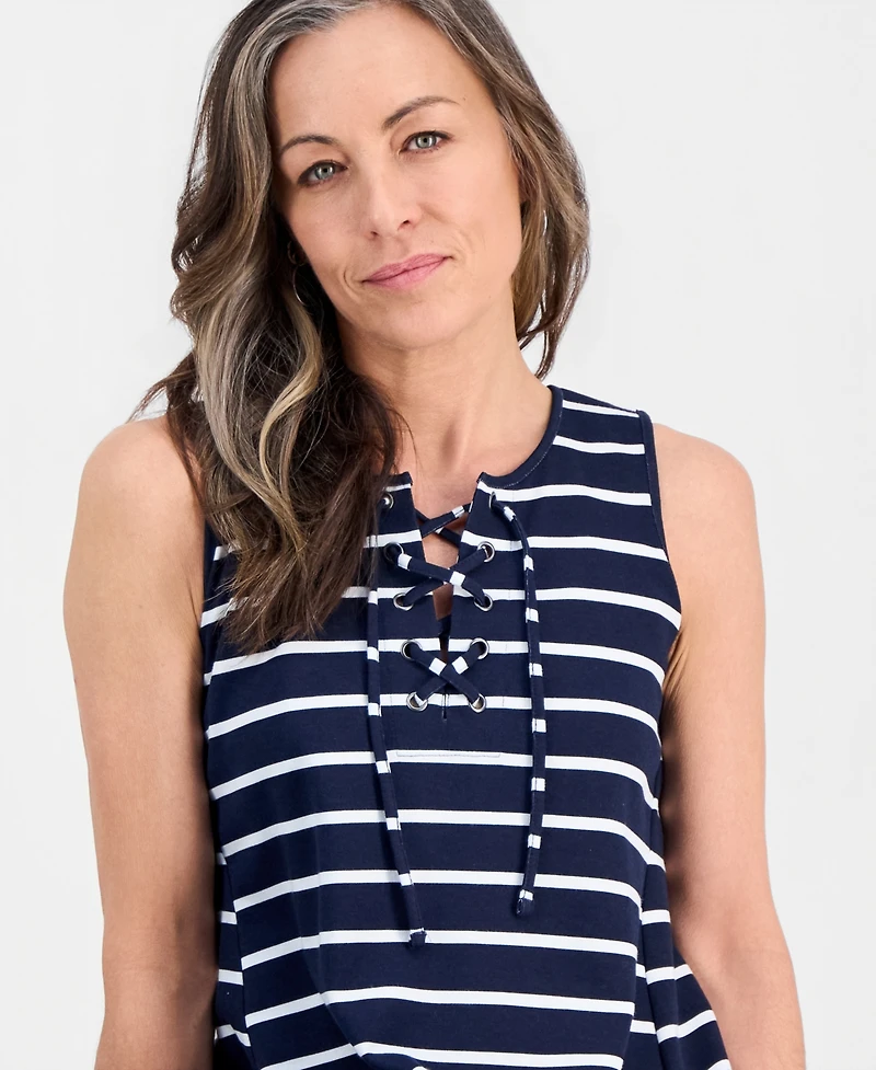 Style & Co Petite Striped Knit Sleeveless Lace-Up Dress, Macy's Exclusive