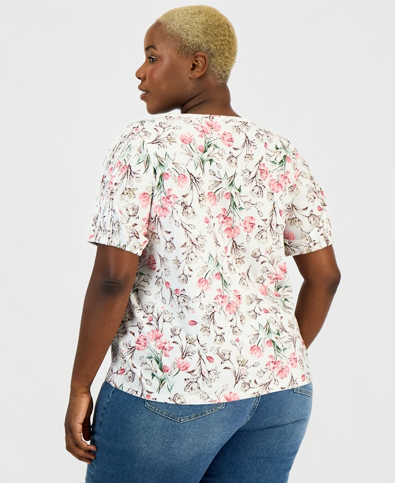 Style & Co Plus Outline Floral Blouse, Macy's Exclusive