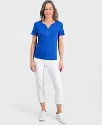 Style & Co Petite Cotton Henley Short-Sleeve T-Shirt, Exclusively at Macy's