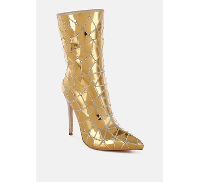 Echostage Rhinestones Embellished Metallic Boots