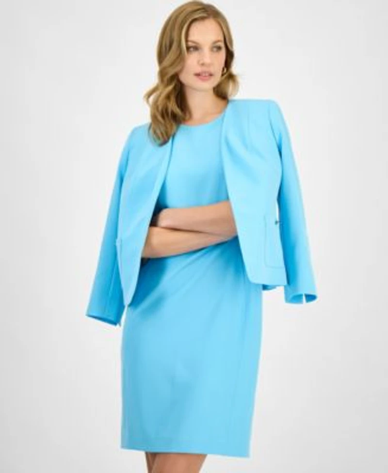 Kasper Womens Sleeveless Sheath Dress Patch Pocket Open Front Jacket