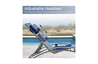 Clihome Outdoor Chaise Lounge Set of 2,Woven Stackable Gray Aluminum Frame Stationary Chaise Lounge Chair with Blue Woven Seat