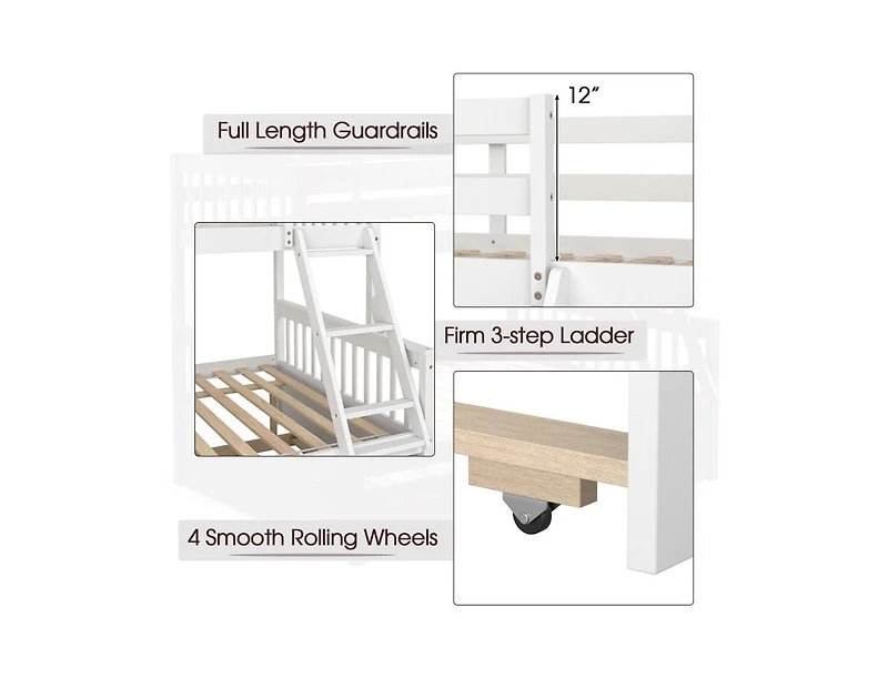 Slickblue Twin Over Full Bunk Bed with Trundle, Convertible Design - 60