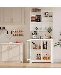 gaomon 71 in Pantry Cabinet, 6-Tier Freestanding Tall Cupboard Storage Unit with Pegboard, 2 Cabinets, Open Shelves, Glass Doors, Coffee Bar Storage