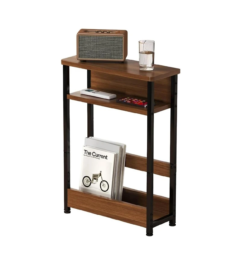 gaomon Walnut Narrow Side Table Nightstand, Storage Shelf & Magazine Rack Slim Organizer for Small Bathroom Bedroom