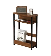 gaomon Walnut Narrow Side Table Nightstand, Storage Shelf & Magazine Rack Slim Organizer for Small Bathroom Bedroom