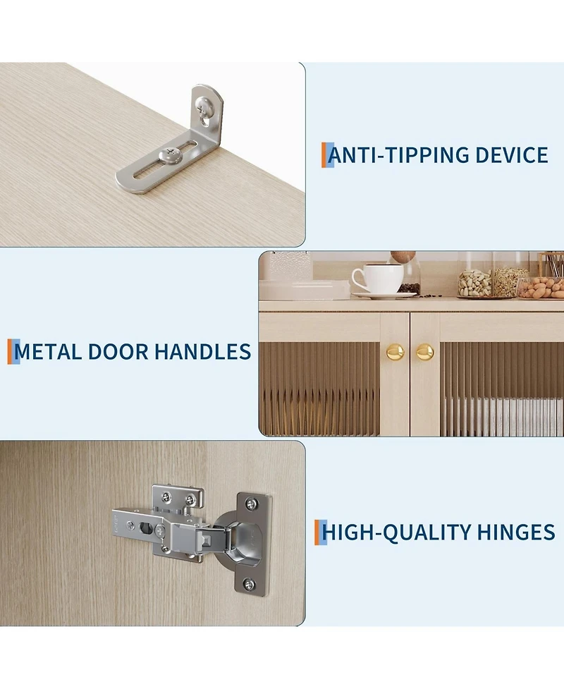 gaomon 71 Pantry Cabinet, 6-Tier Freestanding Tall Cupboard Storage Unit with Pegboard, 2 Cabinets, Open Shelves, Glass Doors, Coffee Bar