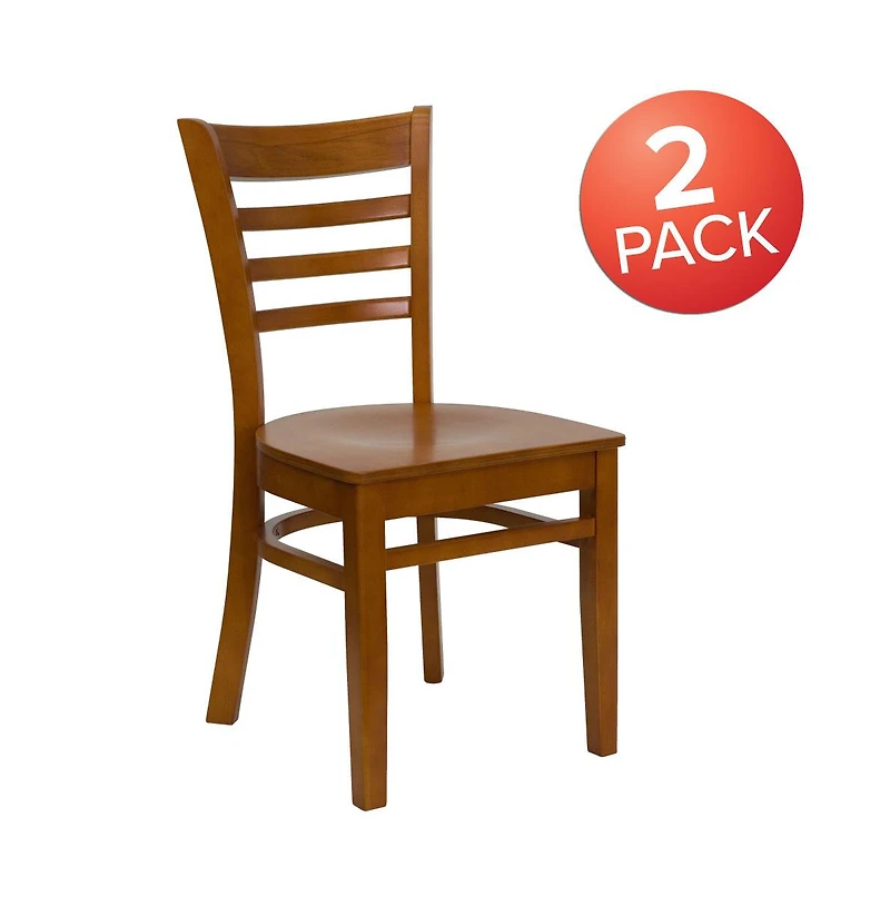 Emma+Oliver 2 Pack Ladder Back Wooden Restaurant Chair