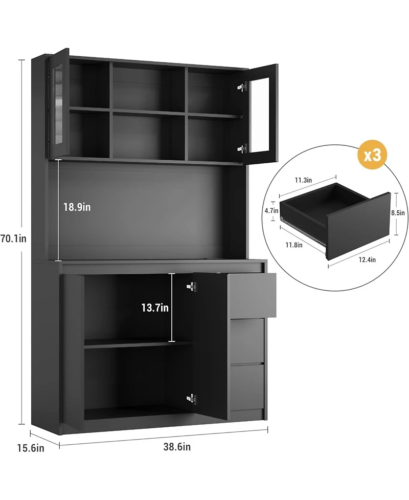 gaomon Freestanding Pantry Cabinet with Adjustable Shelf, Kitchen Built-in Power Hub for Dining