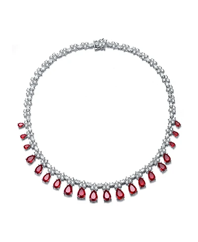 Cubic Zirconia Sterling Silver White Gold Plated Evening Necklace