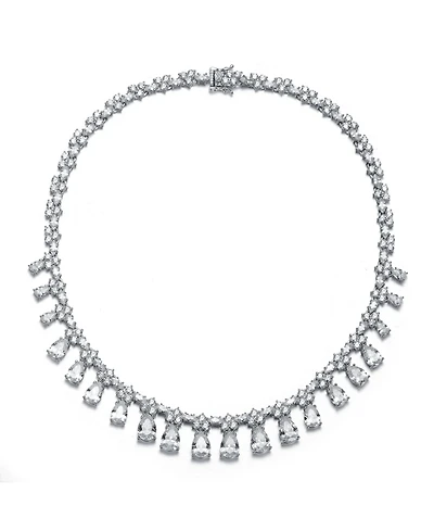 Cubic Zirconia Sterling Silver White Gold Plated Evening Necklace
