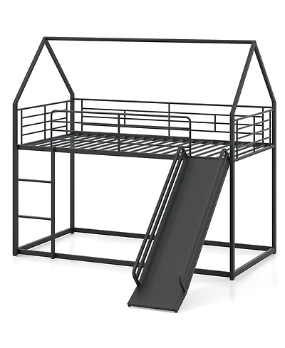 Slickblue Kids House Style Metal Low Bunk Bed, Twin Over Twin