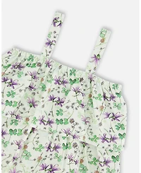 Deux par Baby Girls Jersey Romper with Tiers Green Printed Flowers