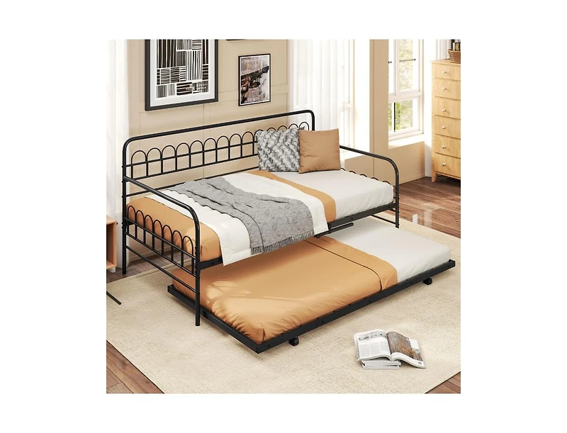 Draft - Slickblue Twin Metal Daybed with Curved Backrest and Armrests