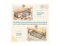 Slickblue Kids Twin Floor Bed with Safety Fence and Playhouse Door - 41