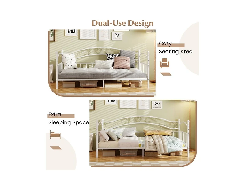 Slickblue Modern Twin Metal Daybed Frame with Headboard Support - 41