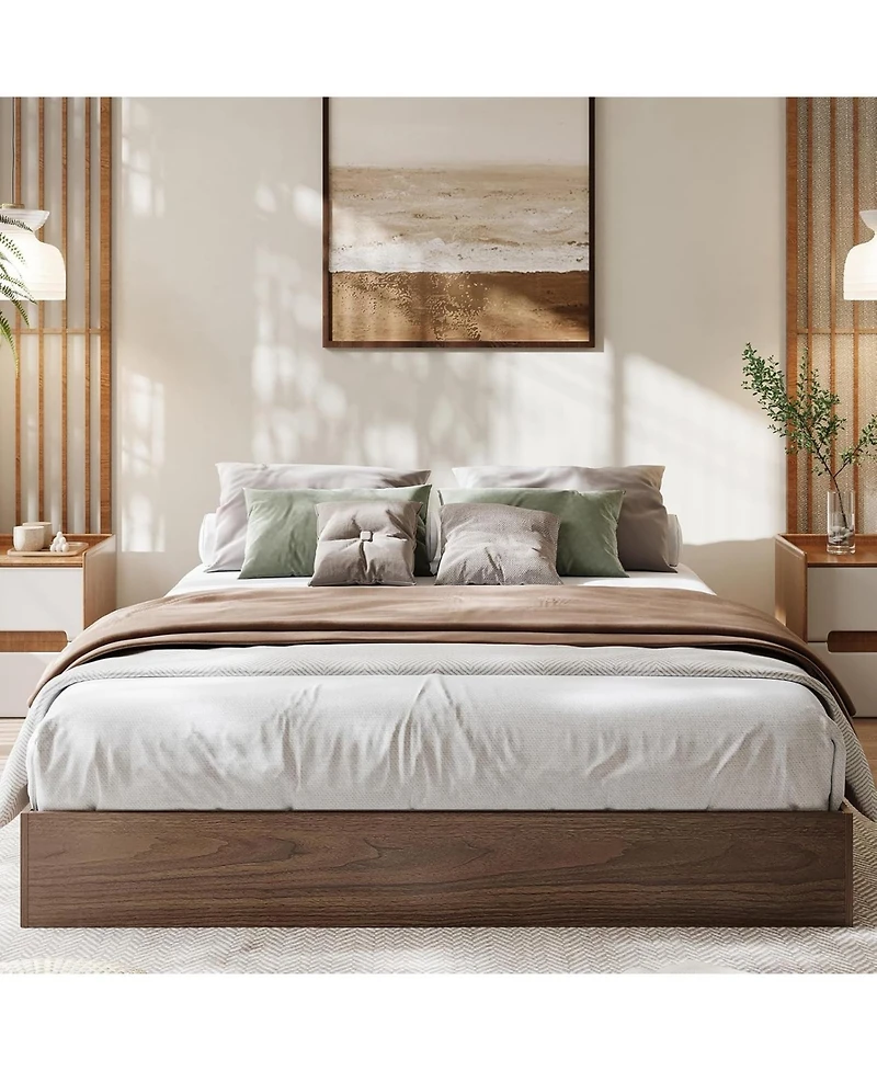 gaomon Wood Platform Bed Frame, Wooden Frame Without Headboard, Slat Support, Easy Assembly (Burlywood, California King)