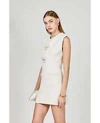 Draft - endless rose Women's Sleeveless mini knit dress with bow accents