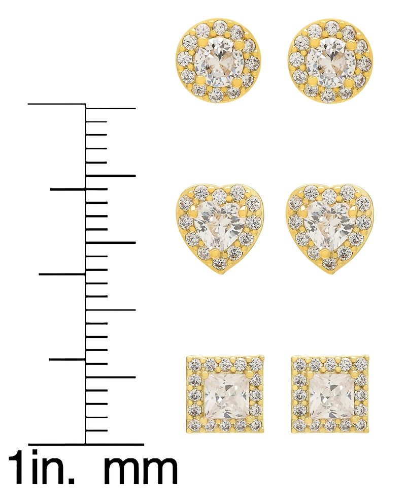 Macy's 3-Piece Lab-Grown White Sapphire (2-5/8 ct. t.w.) Stud Earrings Set in 14k Gold Over Sterling Silver