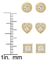 Macy's 3-Piece Lab-Grown White Sapphire (2-5/8 ct. t.w.) Stud Earrings Set in 14k Gold Over Sterling Silver