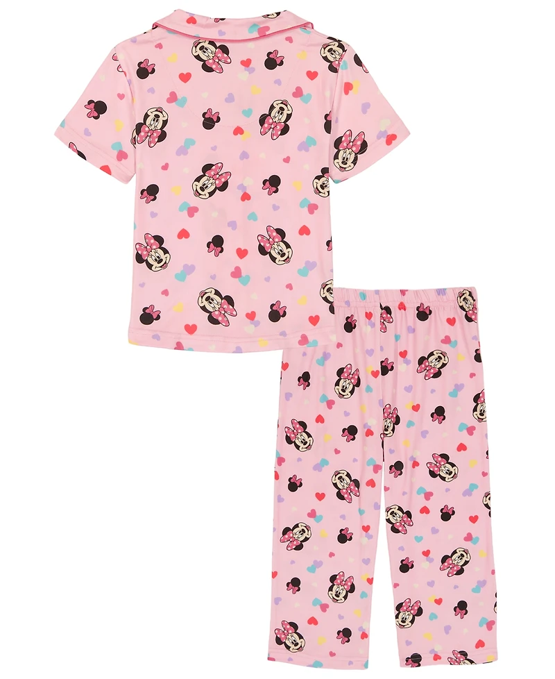 Minnie Mouse Girls' Toddler 2T-4T Printed Top and Pants, 2-Piece Pajama Set