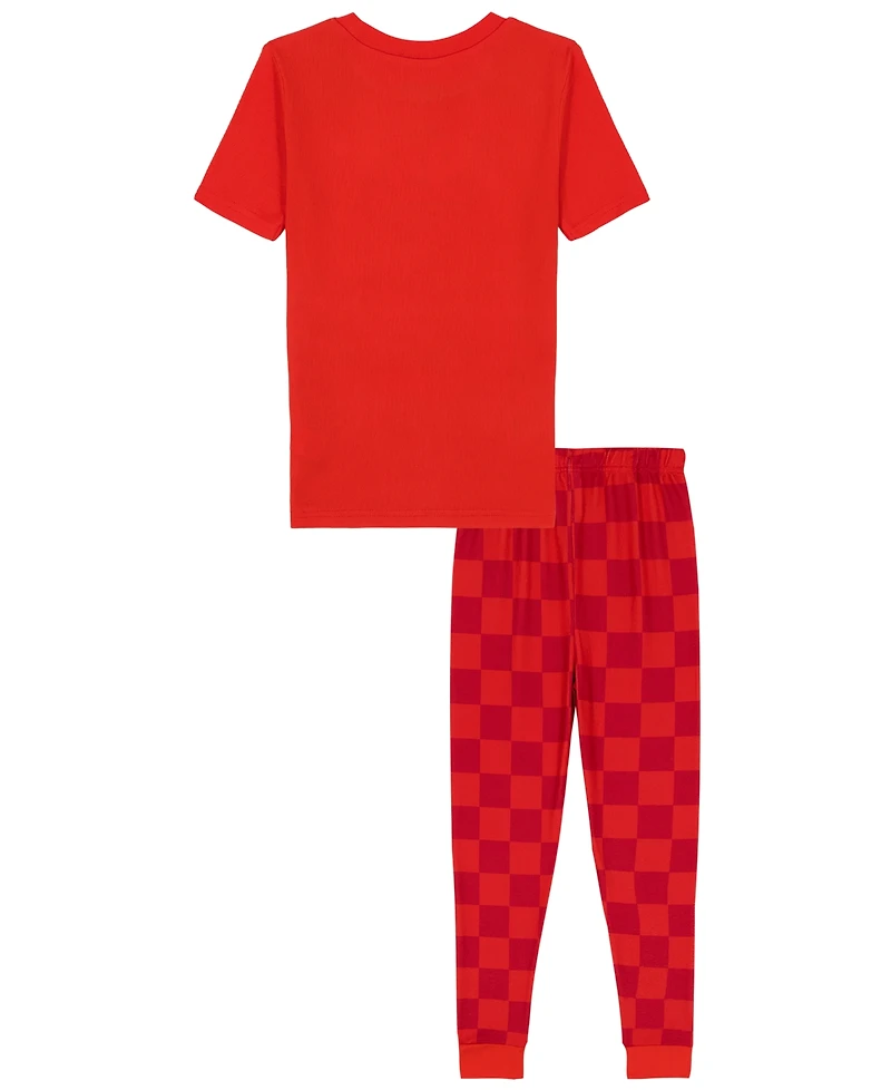 Cars Boys' Toddler 2T-4T 95 Race Suit Top and Checkered Print Long Joggers, 2-Piece Pajama Set
