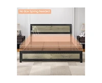 gaomon Queen Size Bed Frame, Industrial Wooden Platform Bed Frame with Rivet Headboard