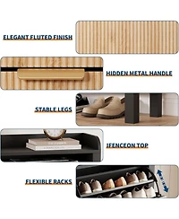 gaomon Shoe Storage Cabinet with 4 Flip Drawers, Fluted Narrow Shoe Storage Cabinet Organizer with Legs