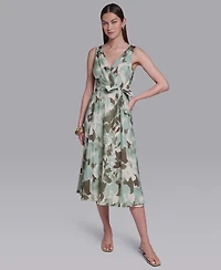 Halston Women's V-Neck Self Sash Dress