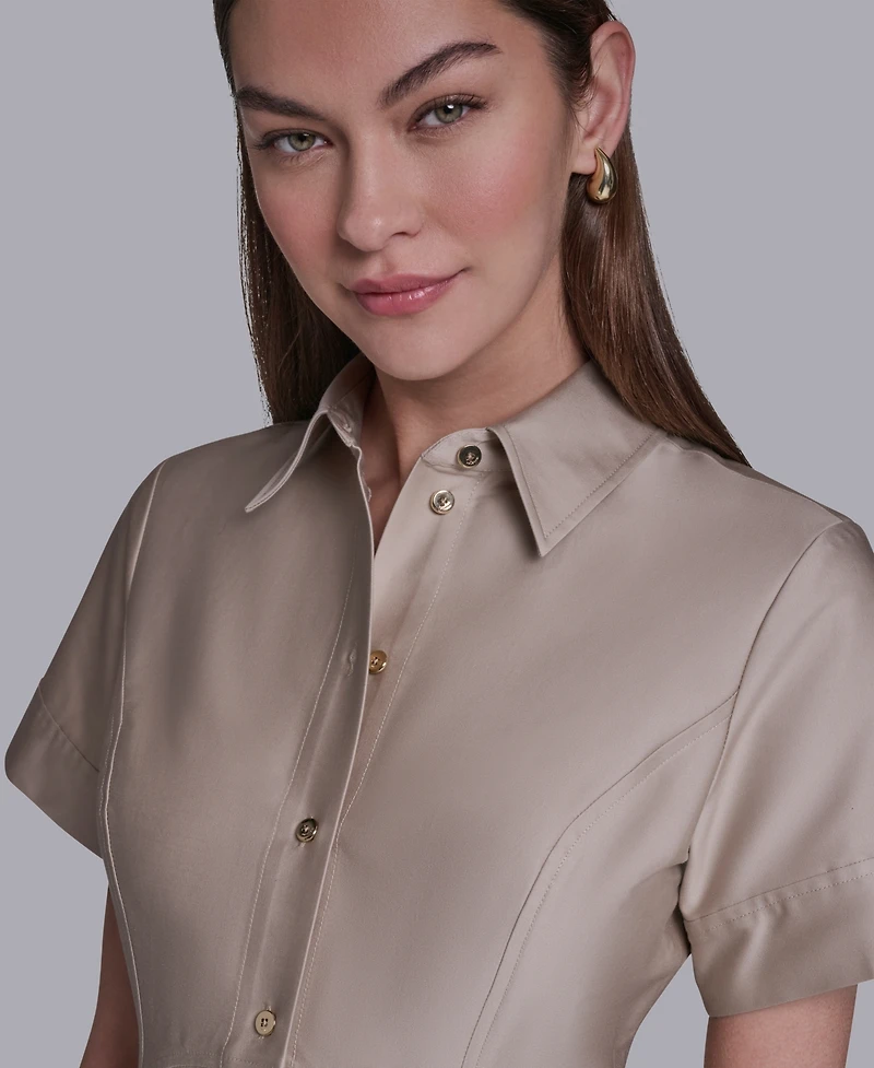 Halston Women's Short-Sleeve Collared Shirt Dress