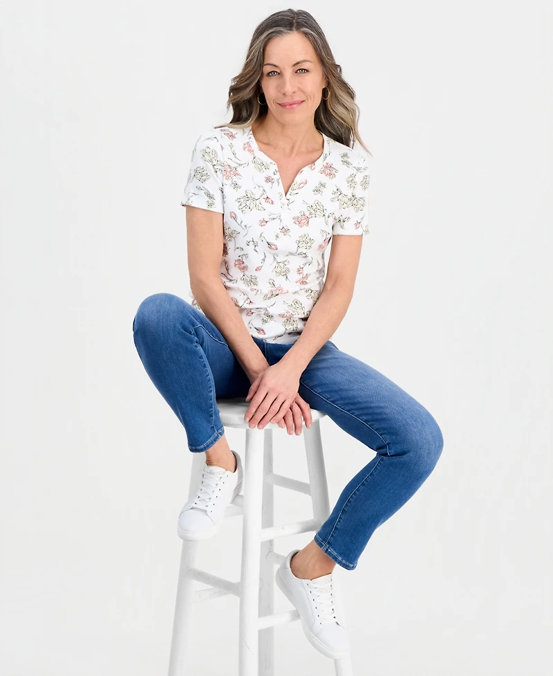 Style & Co Petite Poetic Bloom Henley Short-Sleeve T-Shirt, Macy's Exclusive