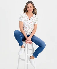 Style & Co Petite Poetic Bloom Henley Short-Sleeve T-Shirt, Macy's Exclusive