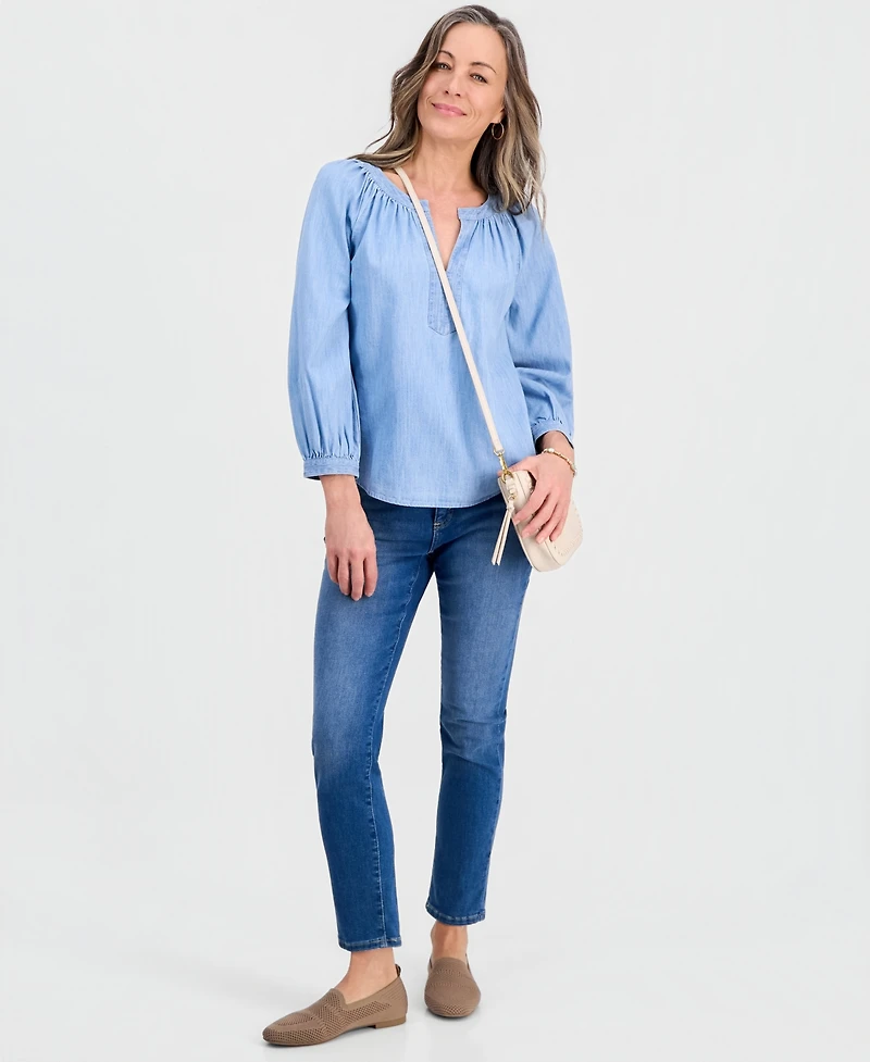 Style & Co Petite Denim Trapunto-Stitch Blouse, Macy's Exclusive
