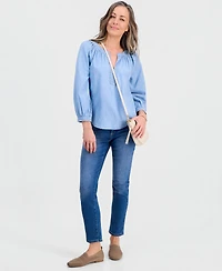 Style & Co Petite Denim Trapunto-Stitch Blouse, Macy's Exclusive