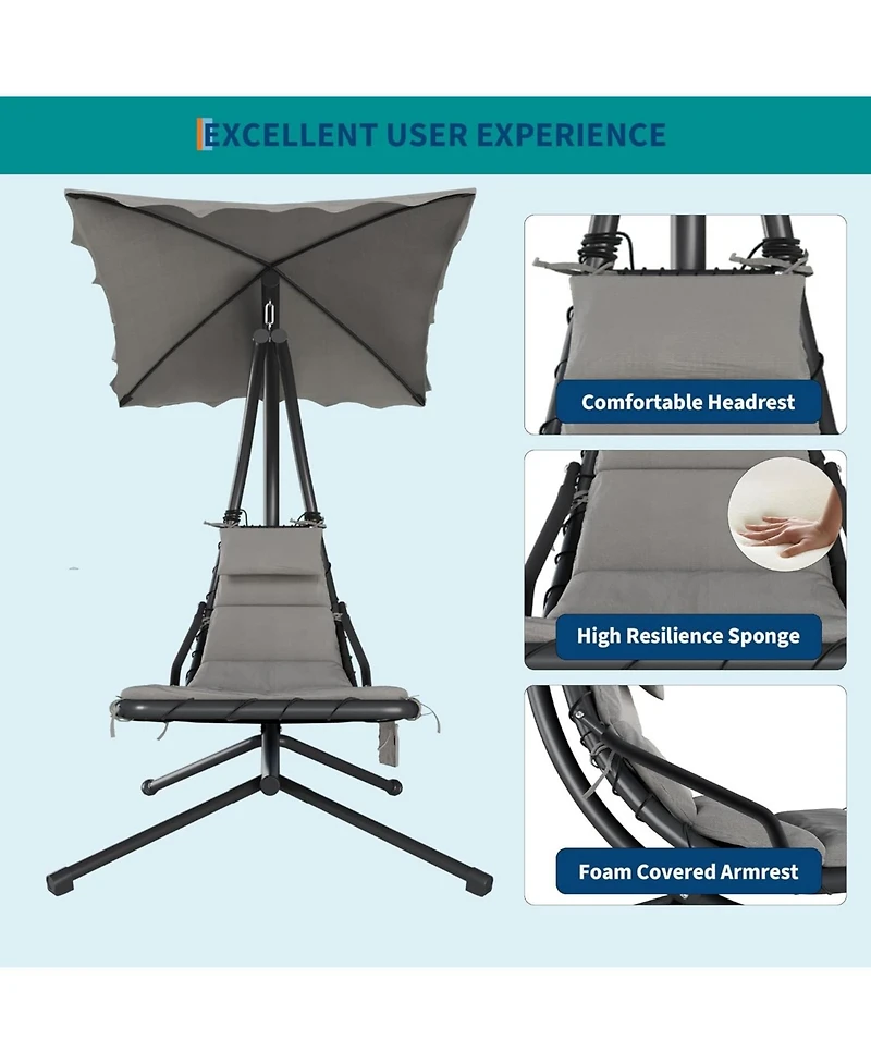 gaomon Patio chaise lounger swing chair with canopy and steel frame (60) - Twin