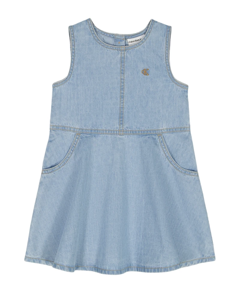 Calvin Klein Girls' 4-6X Round Neck Denim Dress