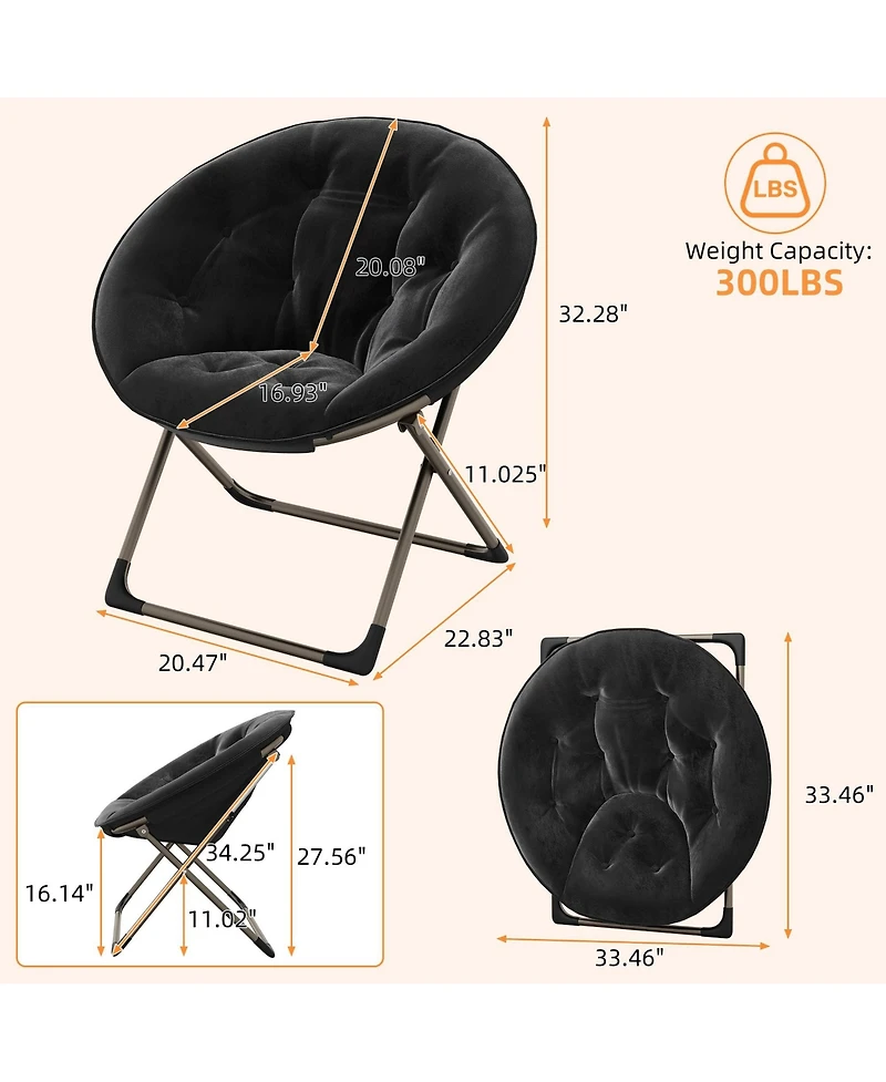 gaomon Oversized Faux Fur Foldable Saucer Chair, Sturdy Metal Frame Lounge Chair for Adults, Comfy Dorm Room Seating